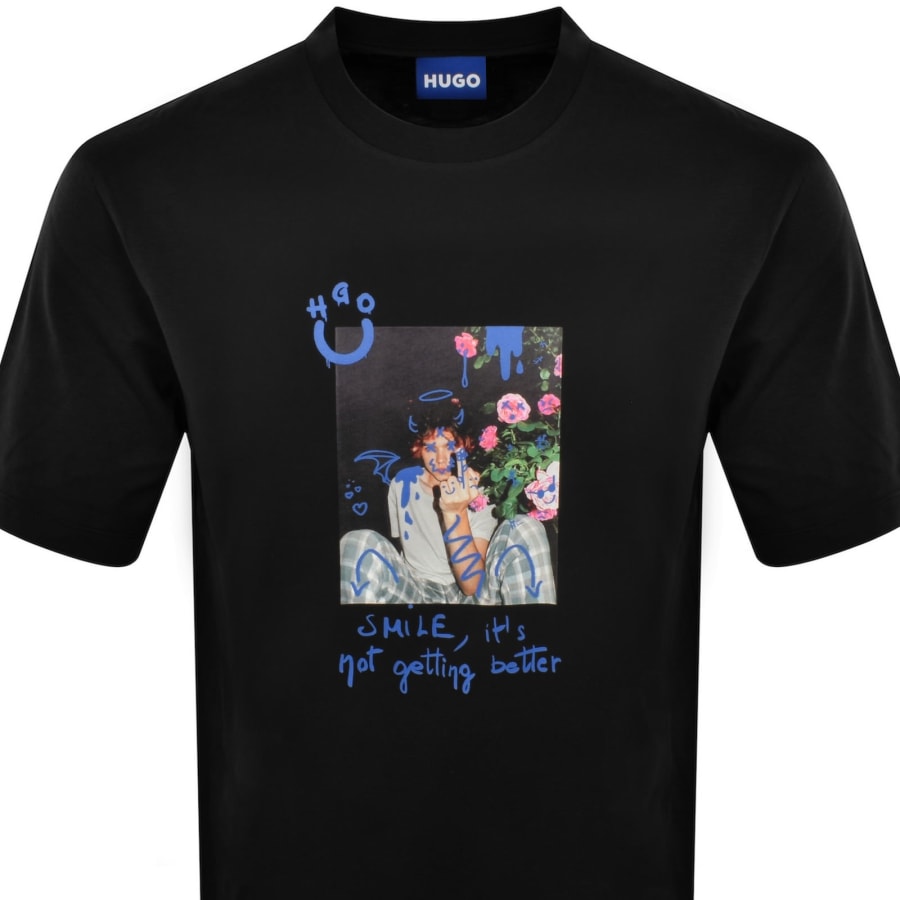 Image number 2 for HUGO Blue Nugobeam Graphic T Shirt Black