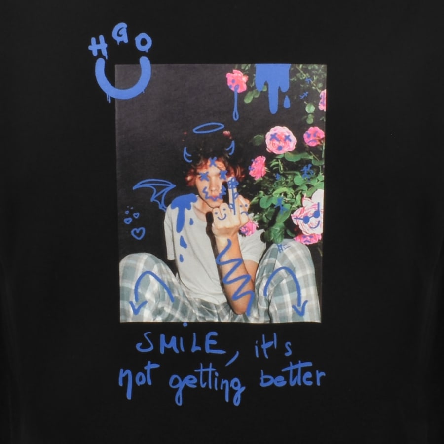 Image number 3 for HUGO Blue Nugobeam Graphic T Shirt Black