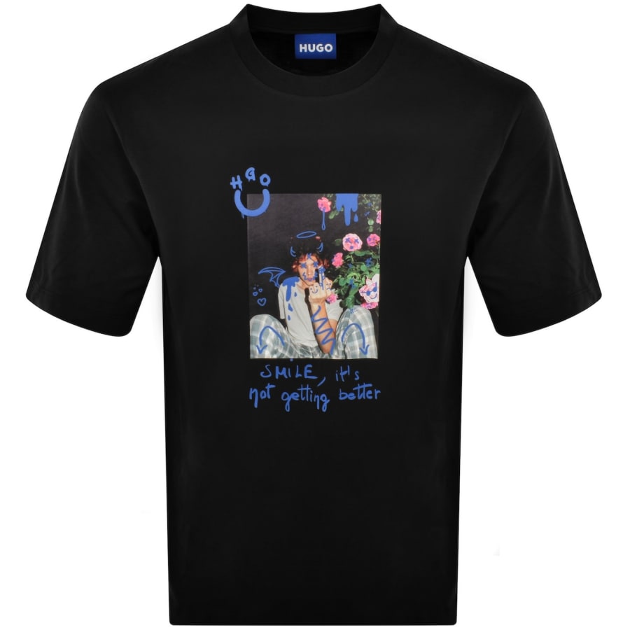 Image number 1 for HUGO Blue Nugobeam Graphic T Shirt Black
