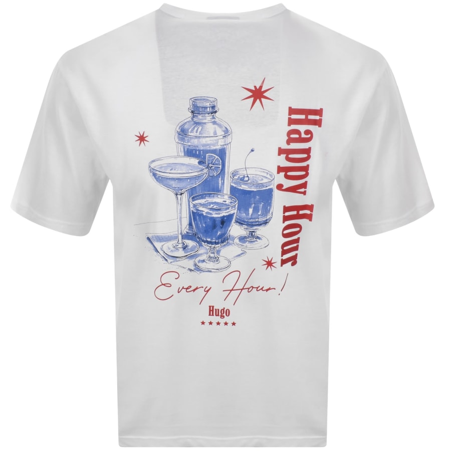 Image number 5 for HUGO Blue Printed Artwork T Shirt White