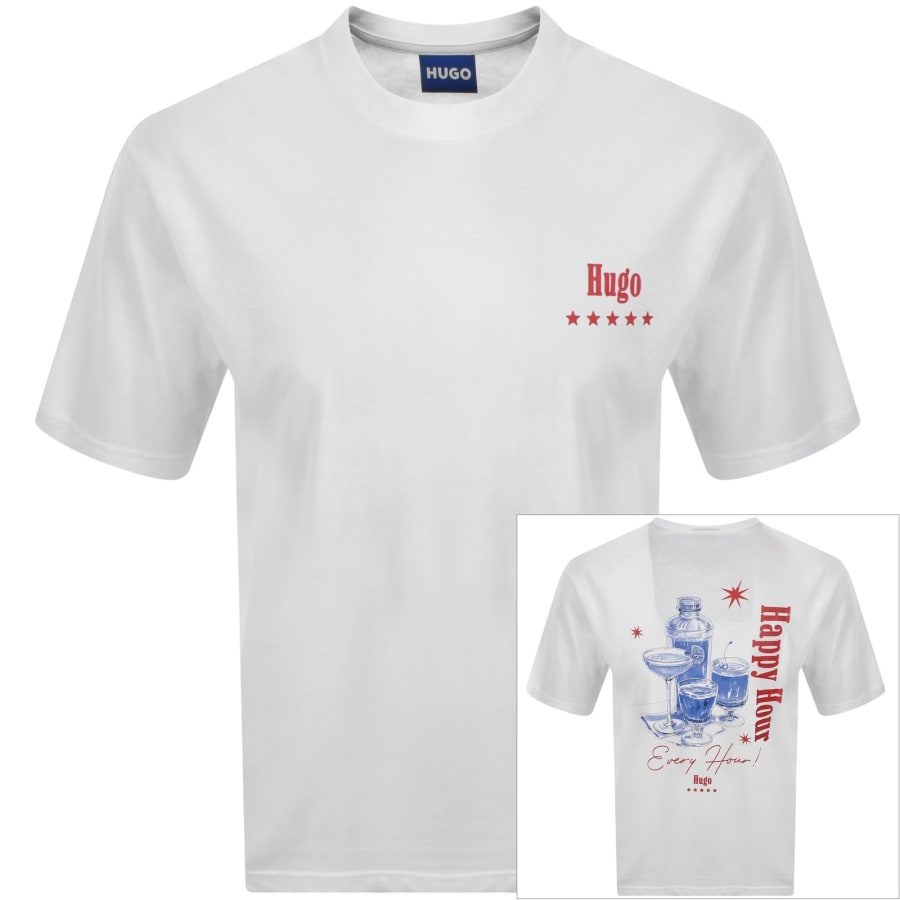 Image number 1 for HUGO Blue Printed Artwork T Shirt White