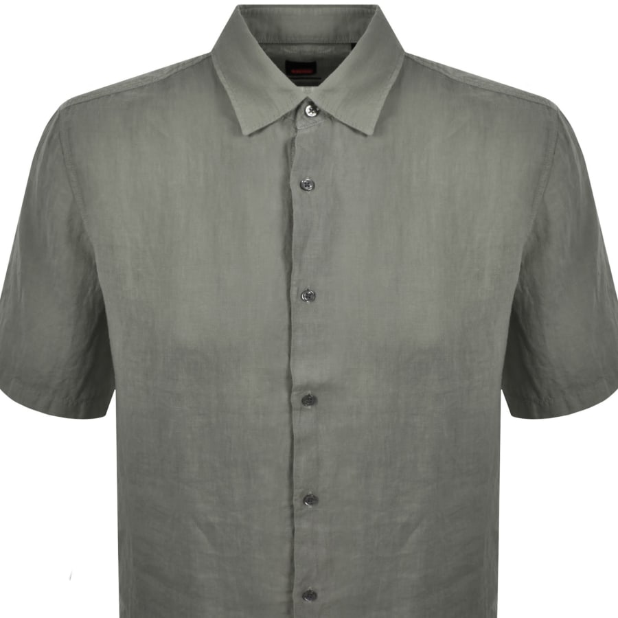 Image number 2 for BOSS Rash 2 Short Sleeved Linen Shirt Green