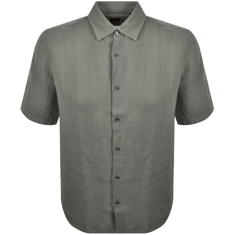 Image number 1 for BOSS Rash 2 Short Sleeved Linen Shirt Green