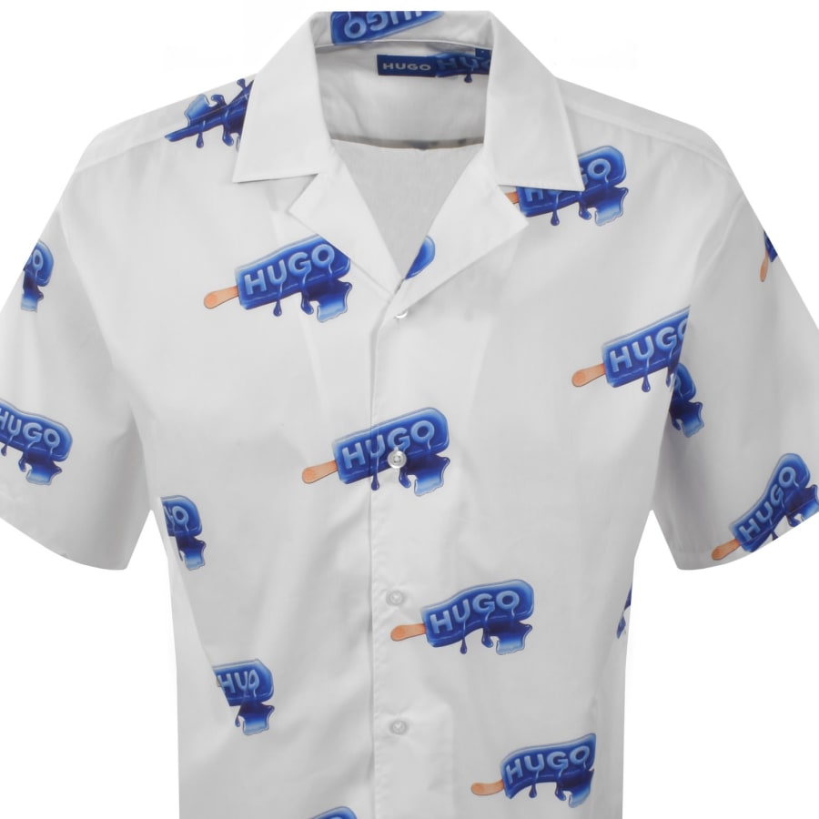 Image number 2 for HUGO Blue All Over Print Shirt White