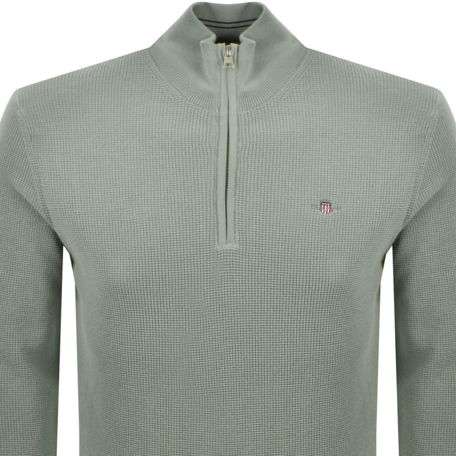 Image number 2 for Gant Half Zip Knit Jumper Ceramic Grey