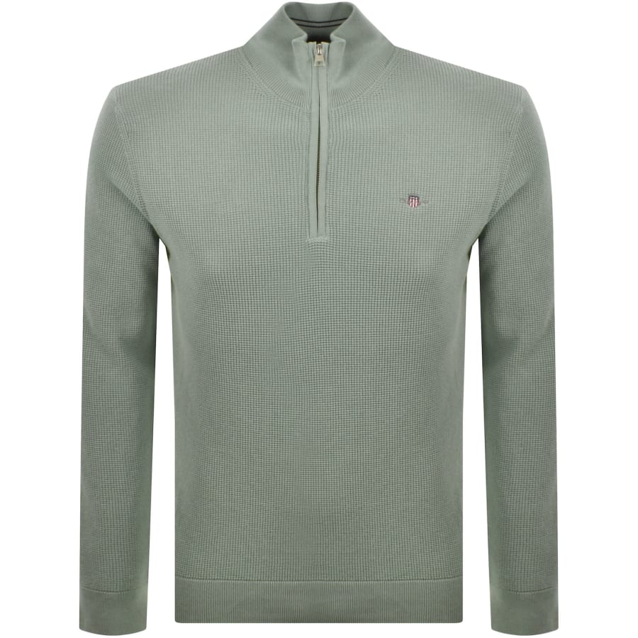 Image number 1 for Gant Half Zip Knit Jumper Ceramic Grey