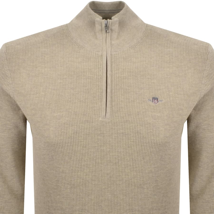 Image number 2 for Gant Half Zip Knit Jumper Beige