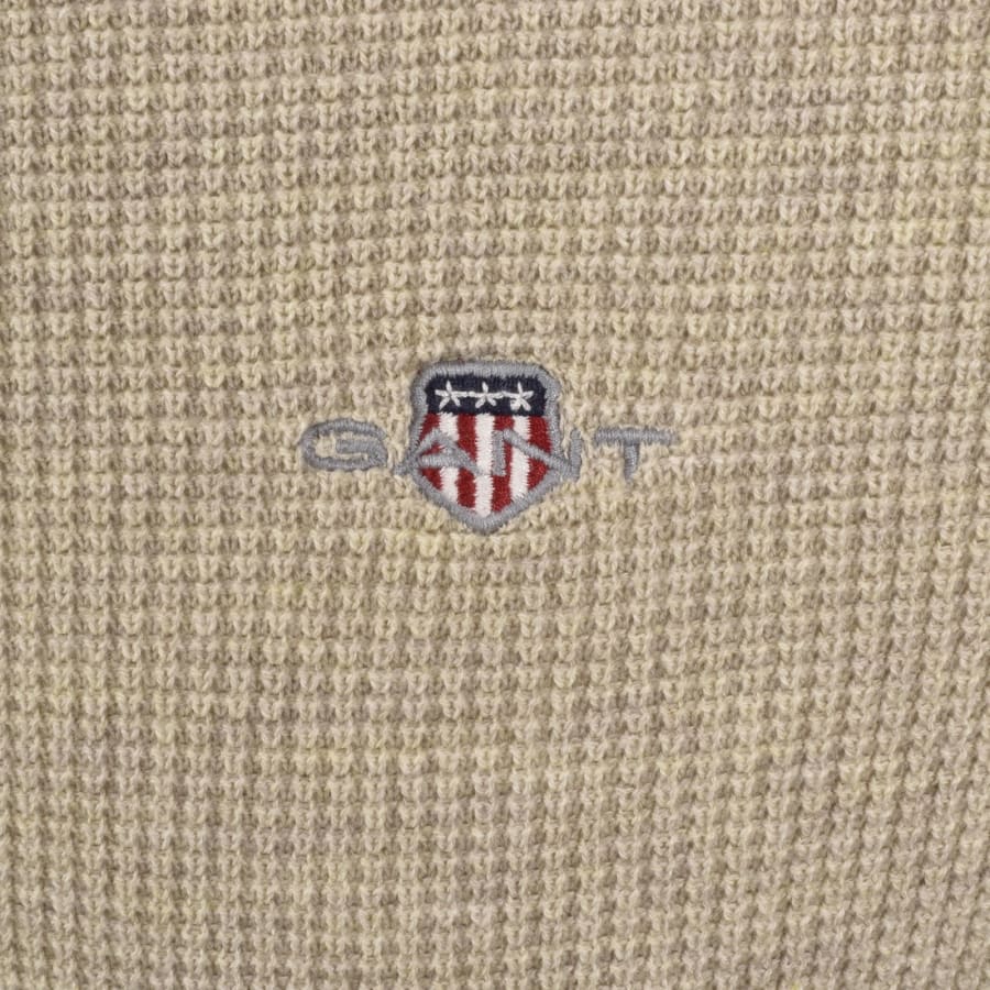 Image number 3 for Gant Half Zip Knit Jumper Beige
