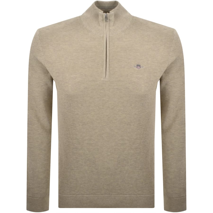Image number 1 for Gant Half Zip Knit Jumper Beige