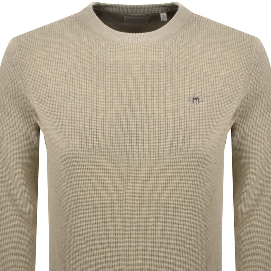 Image number 2 for Gant Micro Textured Crew Neck Jumper Beige