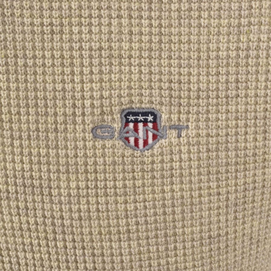 Image number 3 for Gant Micro Textured Crew Neck Jumper Beige