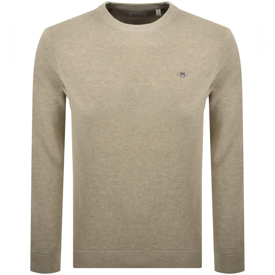 Image number 1 for Gant Micro Textured Crew Neck Jumper Beige