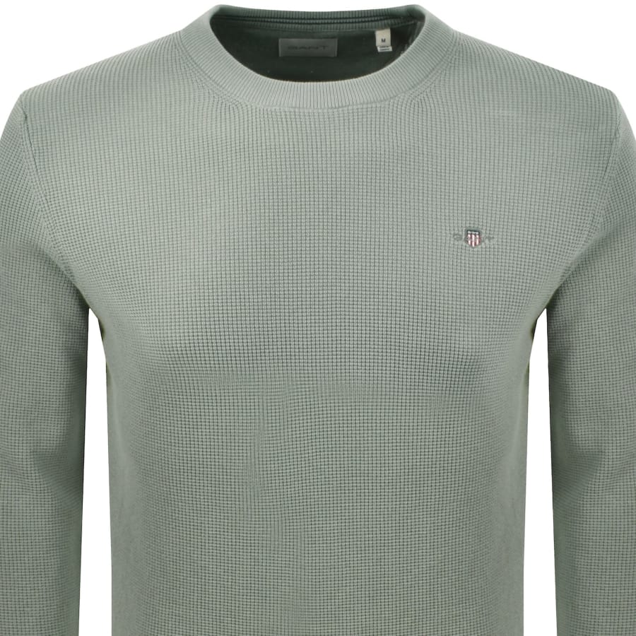 Image number 2 for Gant Micro Textured Crew Neck Jumper Grey