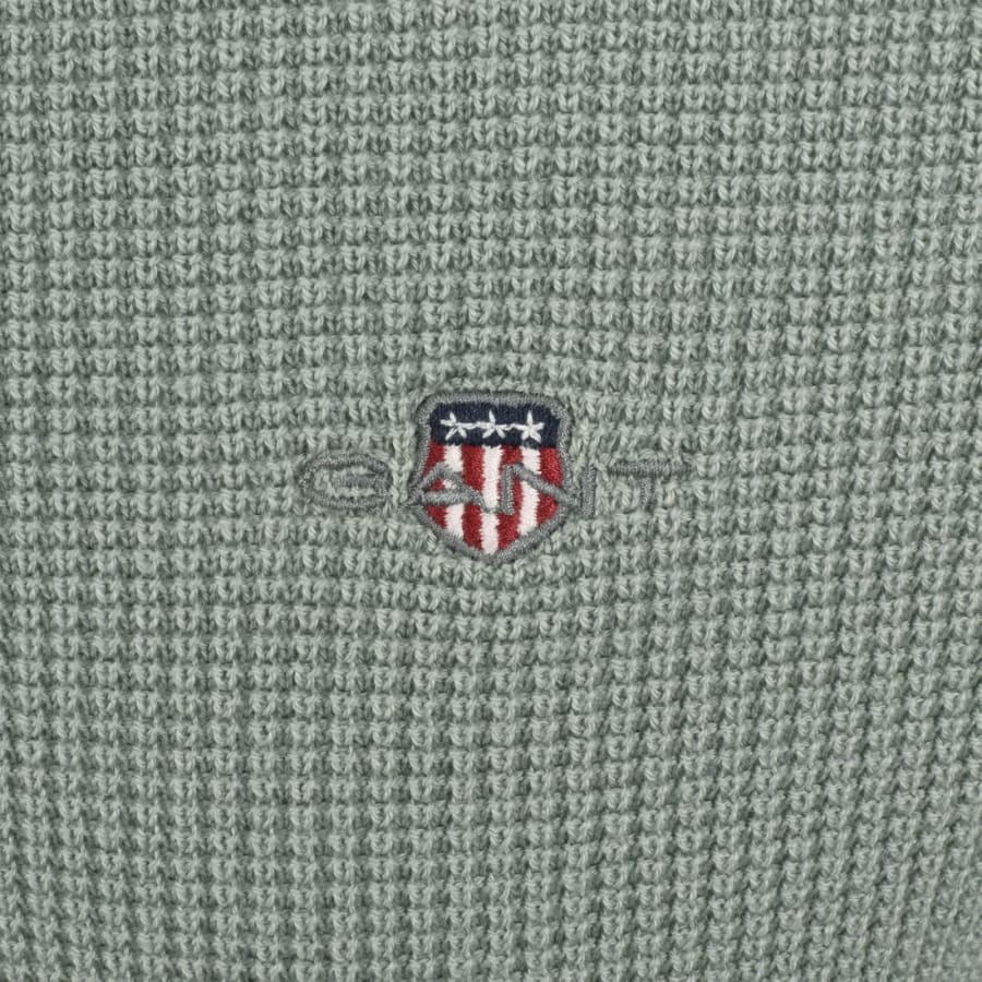Image number 3 for Gant Micro Textured Crew Neck Jumper Grey