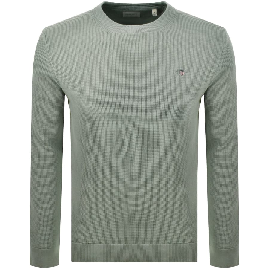 Image number 1 for Gant Micro Textured Crew Neck Jumper Grey