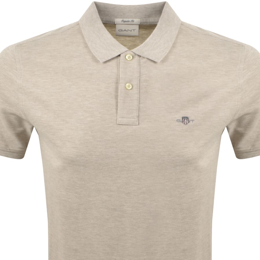 Image number 2 for Gant Regular Fit Shield Pique Polo T Shirt Beige