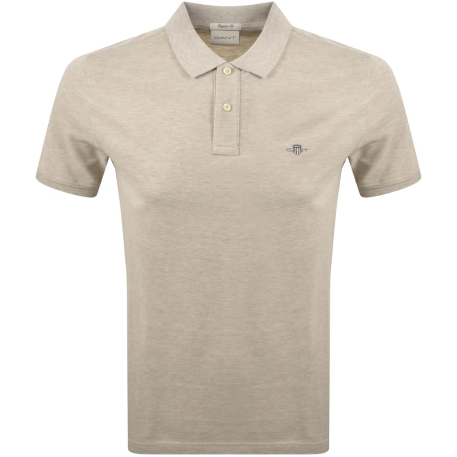 Image number 1 for Gant Regular Fit Shield Pique Polo T Shirt Beige