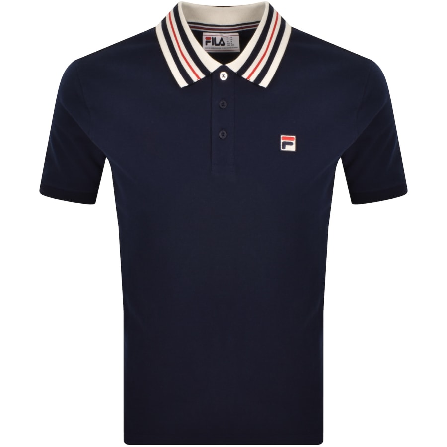 Image number 1 for Fila Achille Heritage Tape Polo T Shirt Navy