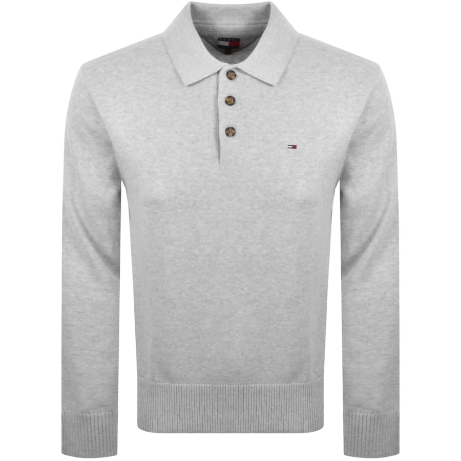 Image number 1 for Tommy Jeans Slim Fit Polo Jumper Grey Heather