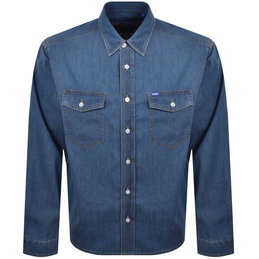 Image number 1 for HUGO Blue Ebino Long Sleeve Shirt Blue