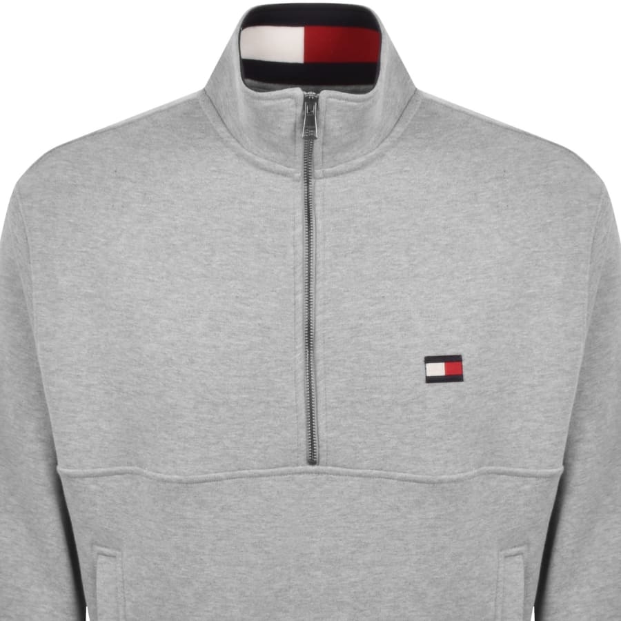 Image number 2 for Tommy Hilfiger Flag Quarter Zip Sweatshirt Grey