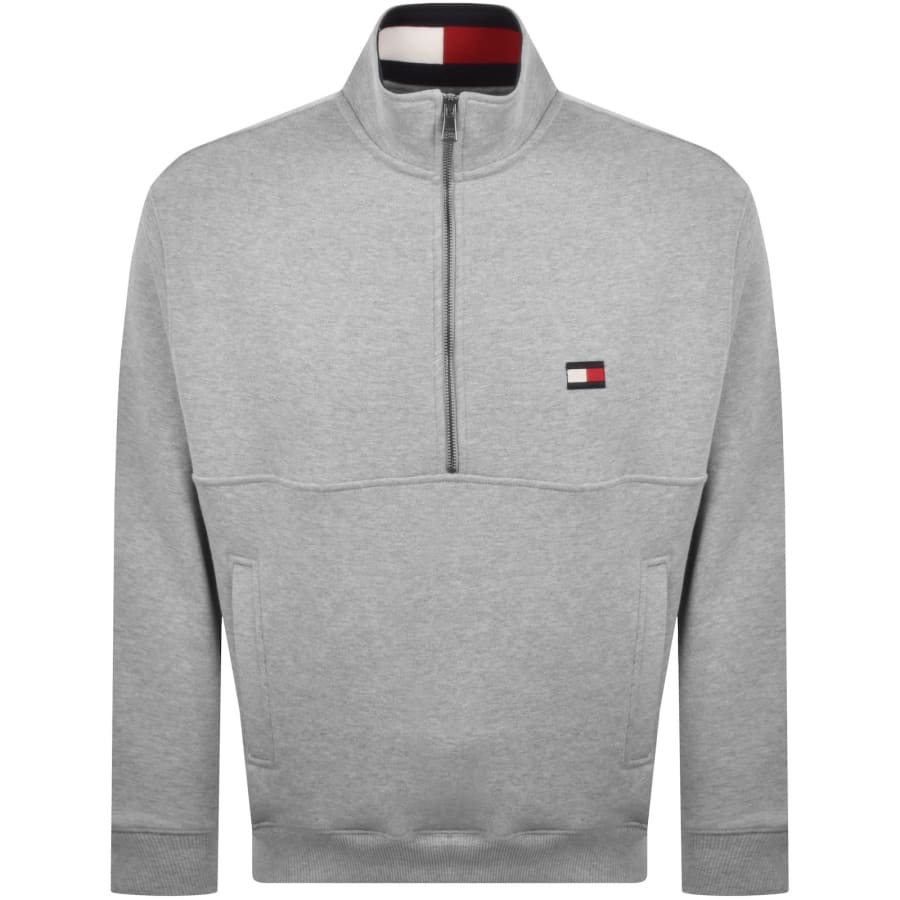Image number 1 for Tommy Hilfiger Flag Quarter Zip Sweatshirt Grey