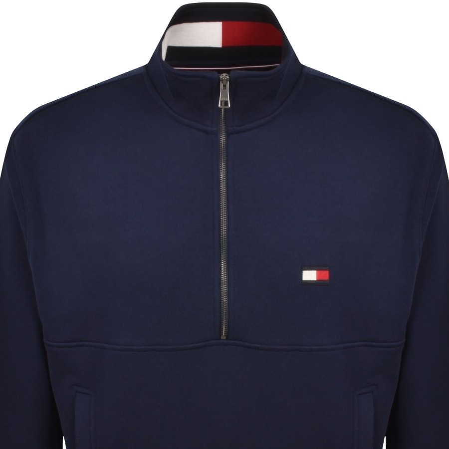 Image number 2 for Tommy Hilfiger Flag Quarter Zip Sweatshirt Navy