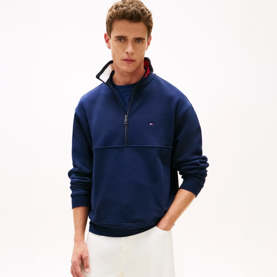 Image number 5 for Tommy Hilfiger Flag Quarter Zip Sweatshirt Navy