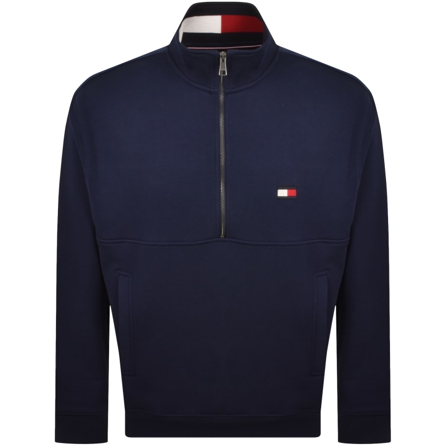 Image number 1 for Tommy Hilfiger Flag Quarter Zip Sweatshirt Navy