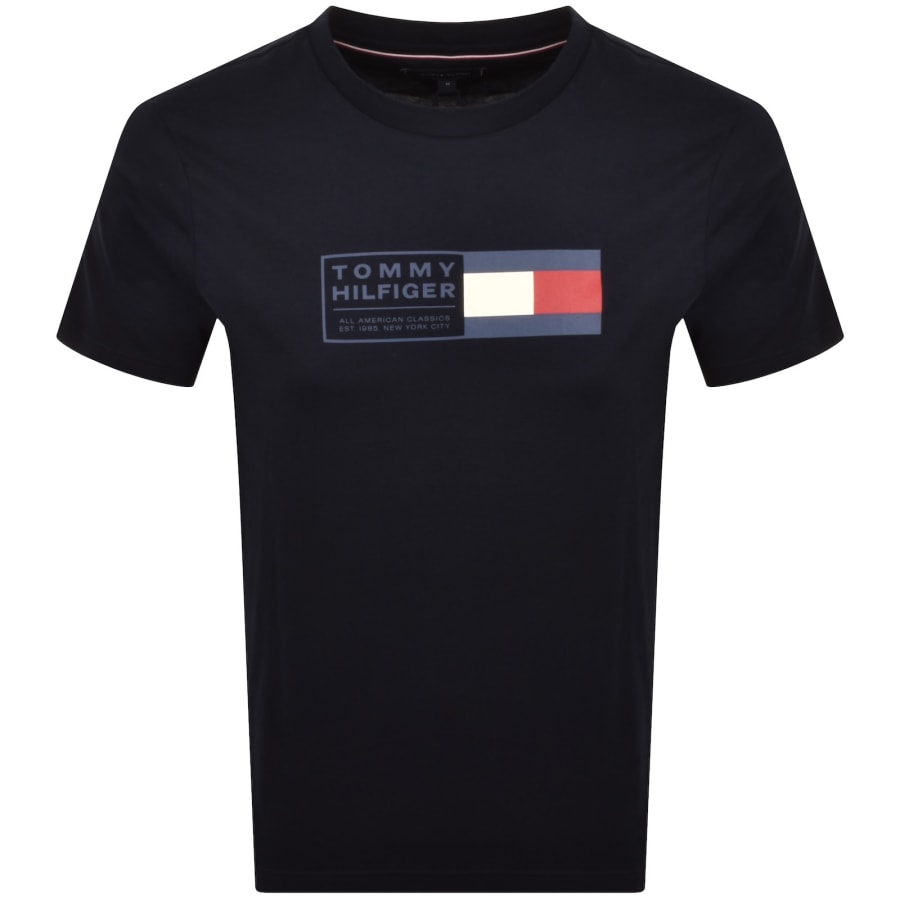 Image number 1 for Tommy Hilfiger Text Box T Shirt Navy