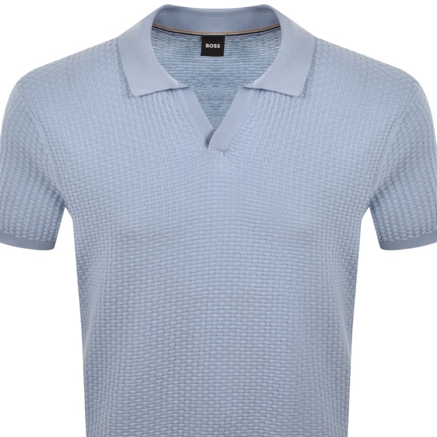 Image number 2 for BOSS Knit Polo Jumper Light Blue