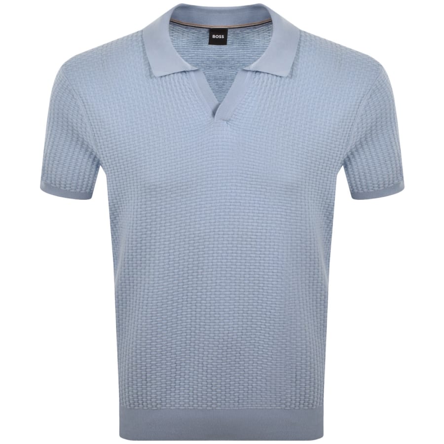 Image number 1 for BOSS Knit Polo Jumper Light Blue