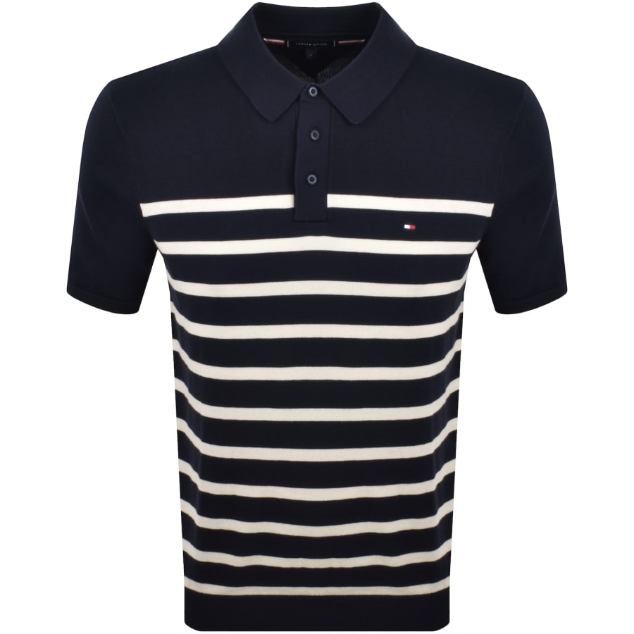 Image number 1 for Tommy Hilfiger Knit Striped Polo T Shirt Navy