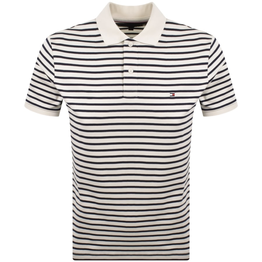 Image number 1 for Tommy Hilfiger Stripe Polo T Shirt Cream
