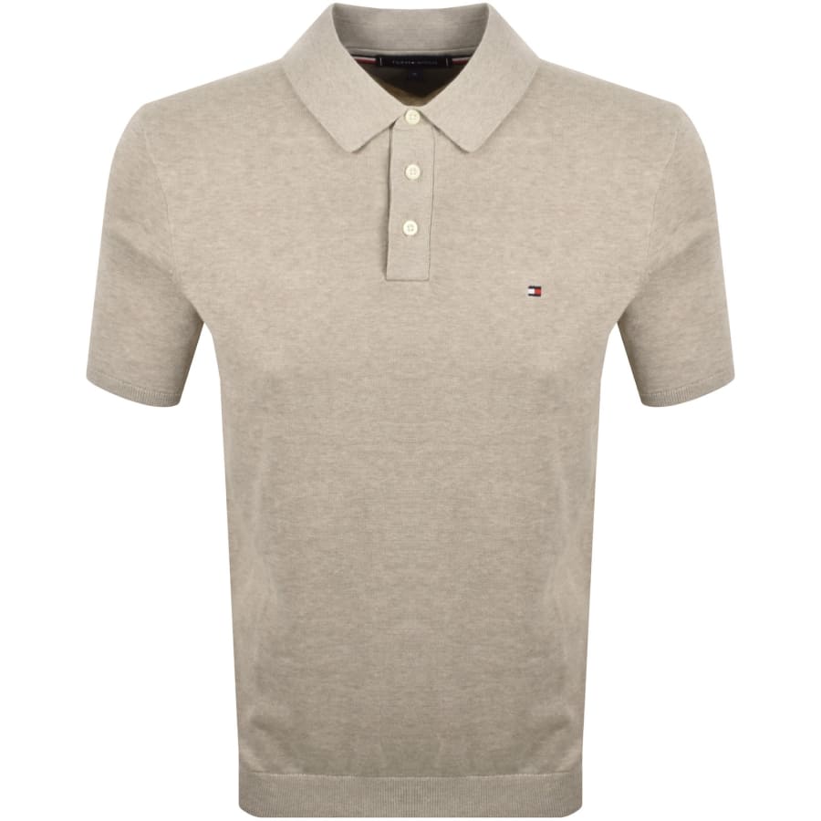 Image number 1 for Tommy Hilfiger Knit Polo T Shirt Beige