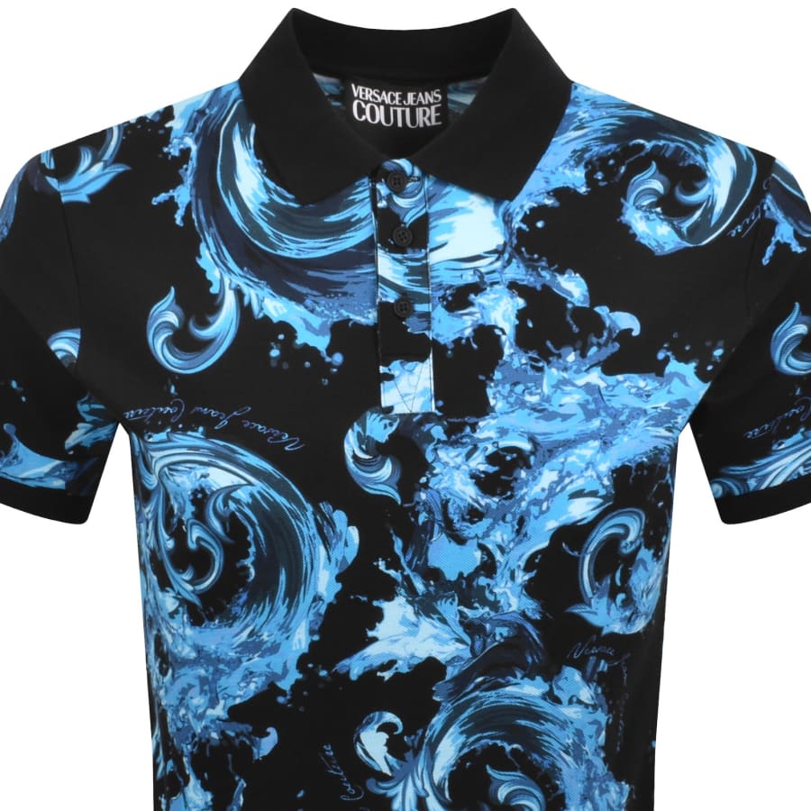 Image number 2 for Versace Jeans Couture Print Polo T Shirt Black