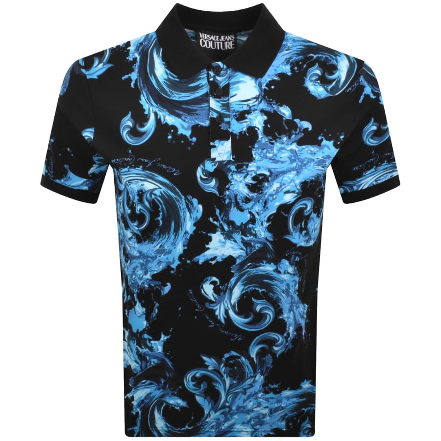 Image number 1 for Versace Jeans Couture Print Polo T Shirt Black
