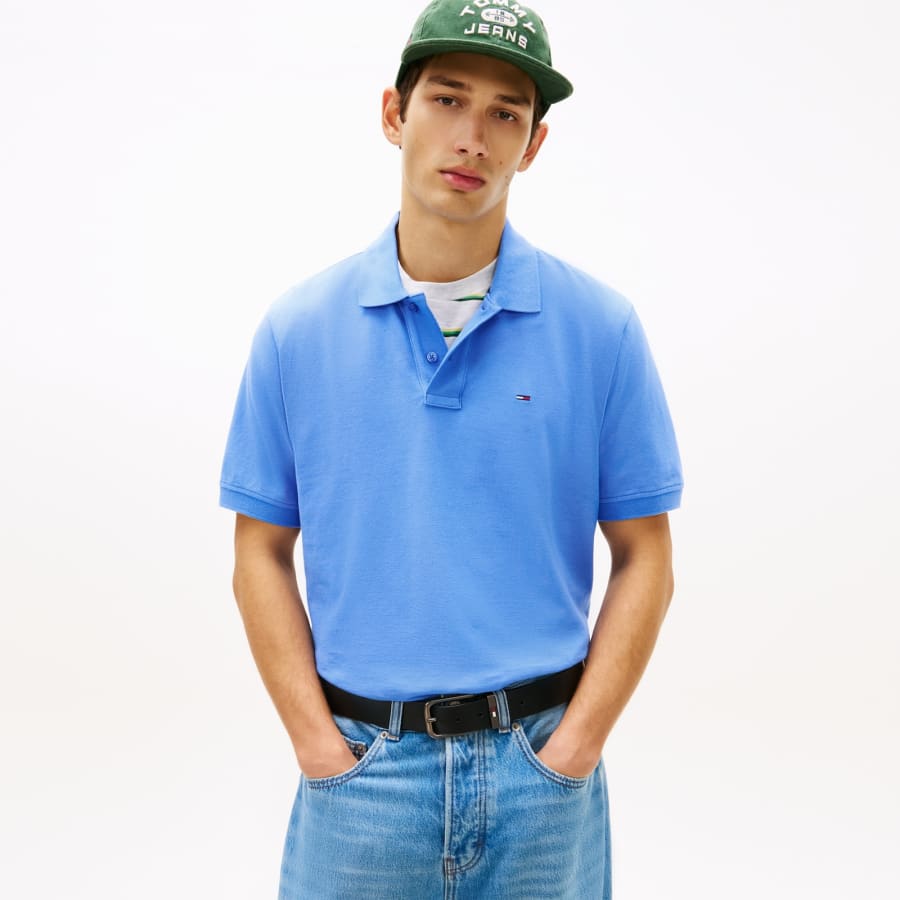 Image number 5 for Tommy Jeans Pique Polo T Shirt Blue
