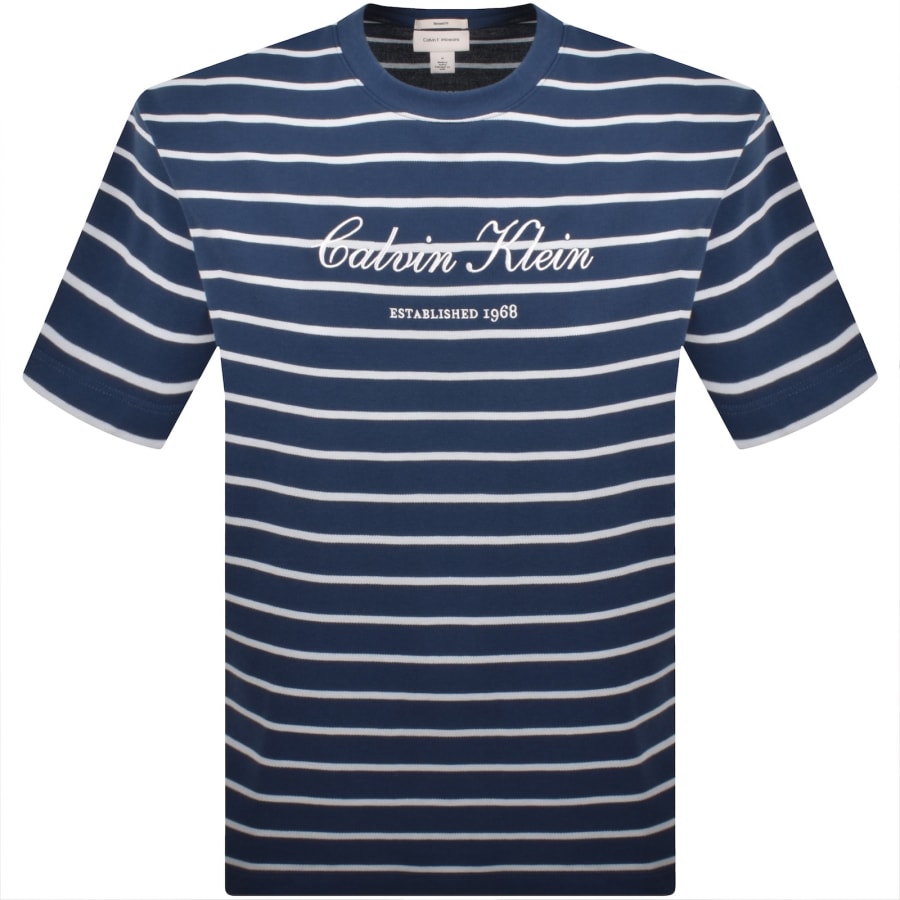 Image number 1 for Calvin Klein Jeans Waffle T Shirt Blue