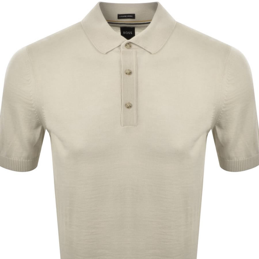 Image number 2 for BOSS Extrafine Merino Wool Knit Polo Beige