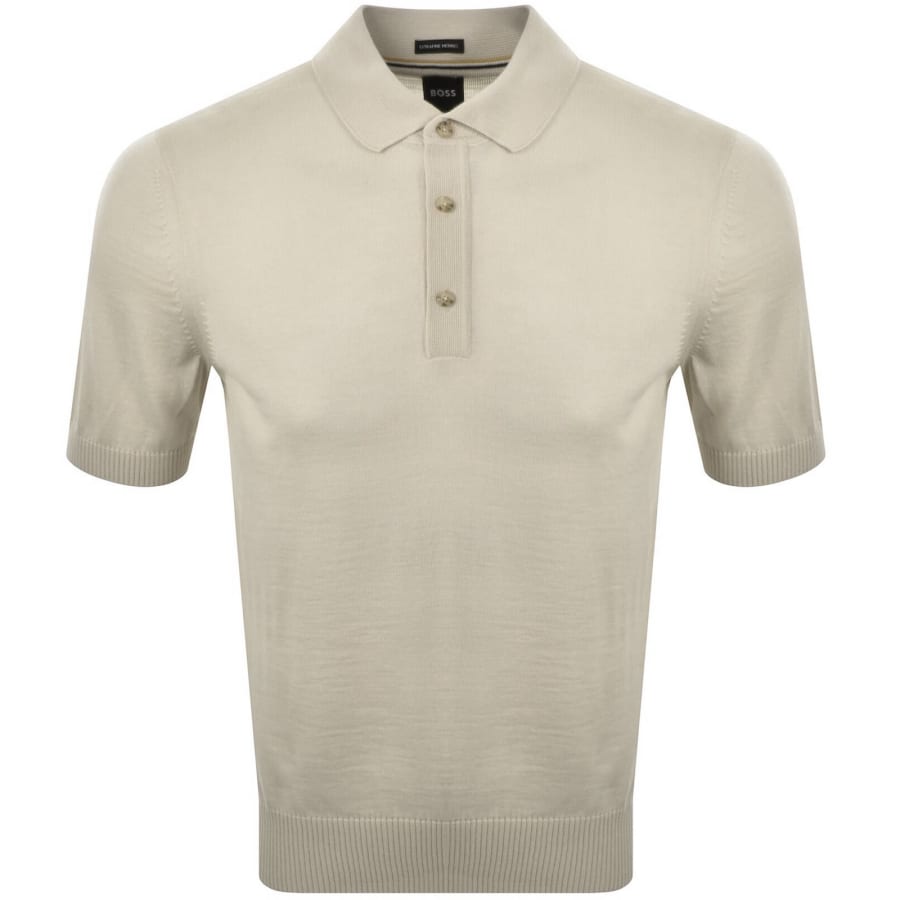 Image number 1 for BOSS Extrafine Merino Wool Knit Polo Beige