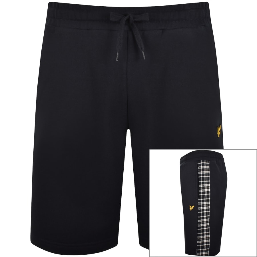 Image number 1 for Lyle And Scott Check Panelled Sweat Shorts Navy