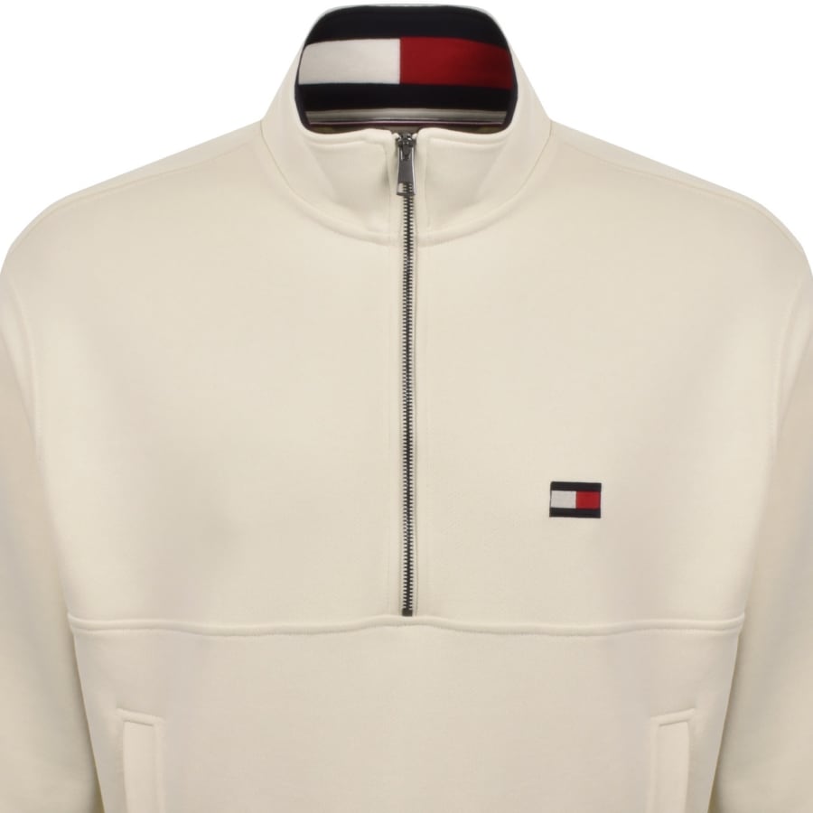 Image number 2 for Tommy Hilfiger Flag Quarter Zip Sweatshirt Cream