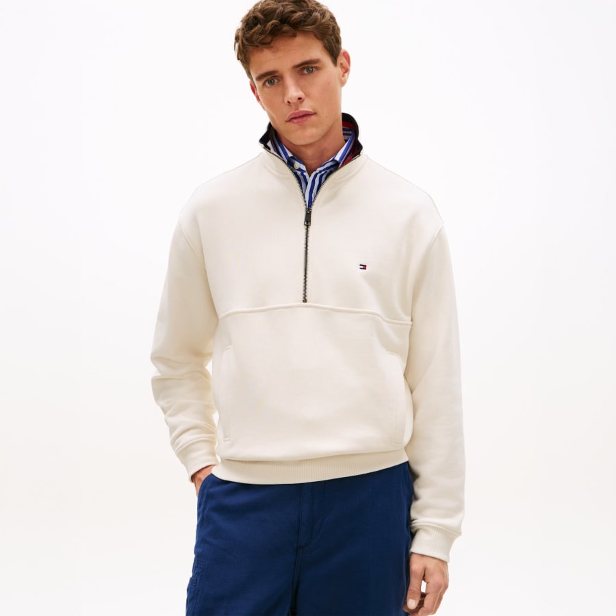 Image number 5 for Tommy Hilfiger Flag Quarter Zip Sweatshirt Cream