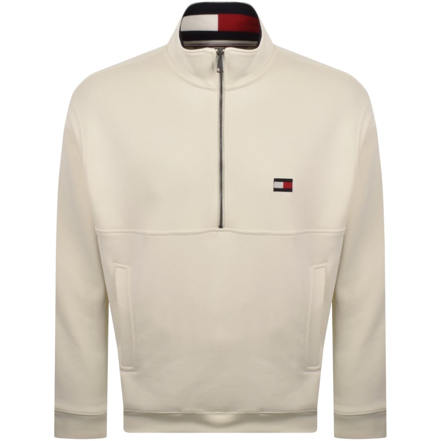Image number 1 for Tommy Hilfiger Flag Quarter Zip Sweatshirt Cream