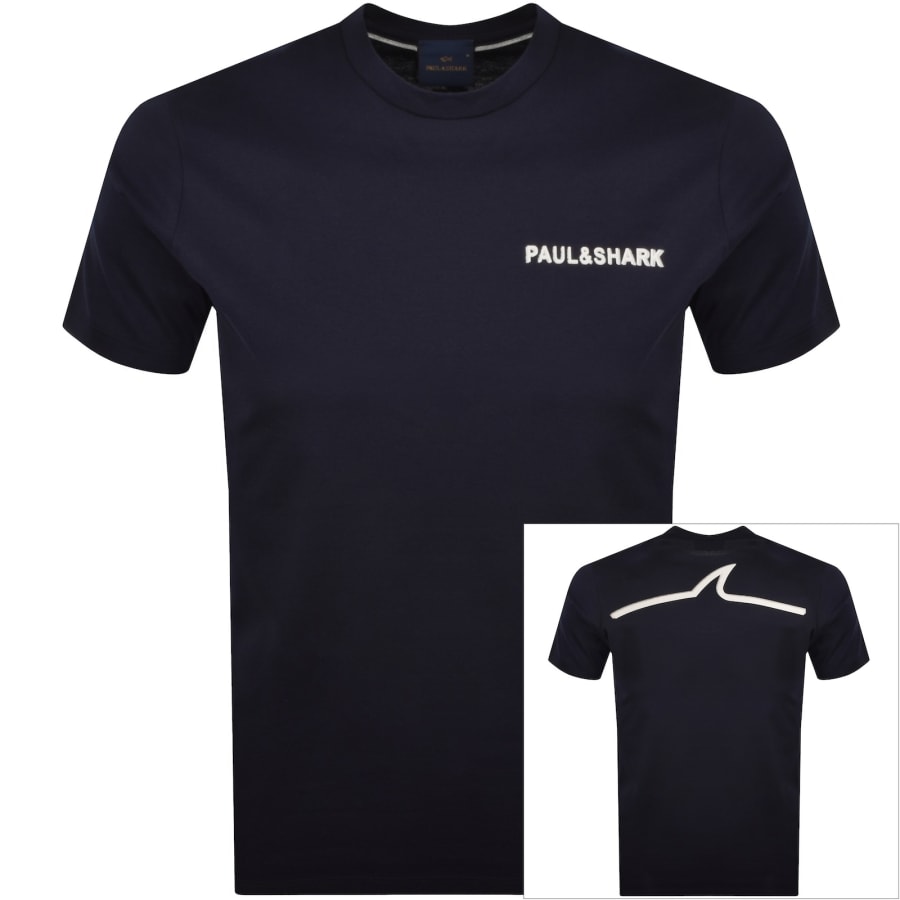 Image number 1 for Paul And Shark Printed Logo T Shirt Navy