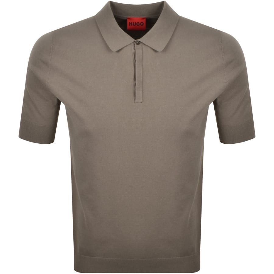 Image number 1 for HUGO San Peter Knit Polo Jumper Brown