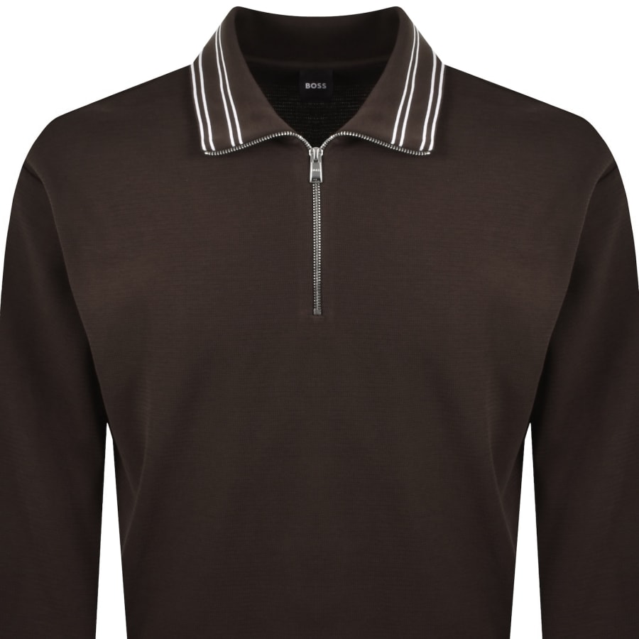 Image number 2 for BOSS Seidler Quarter Zip Sweatshirt Brown