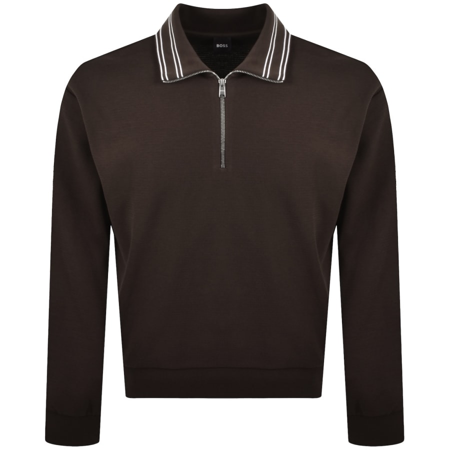 Image number 1 for BOSS Seidler Quarter Zip Sweatshirt Brown