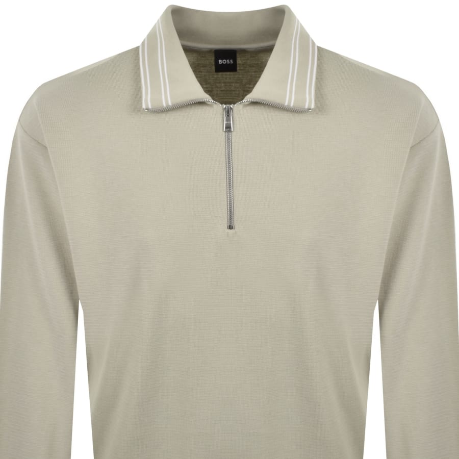 Image number 2 for BOSS Seidler Quarter Zip Sweatshirt Beige